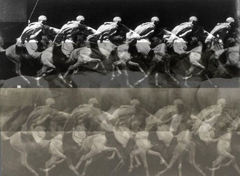 Chronophotograph of a galloping horse and rider